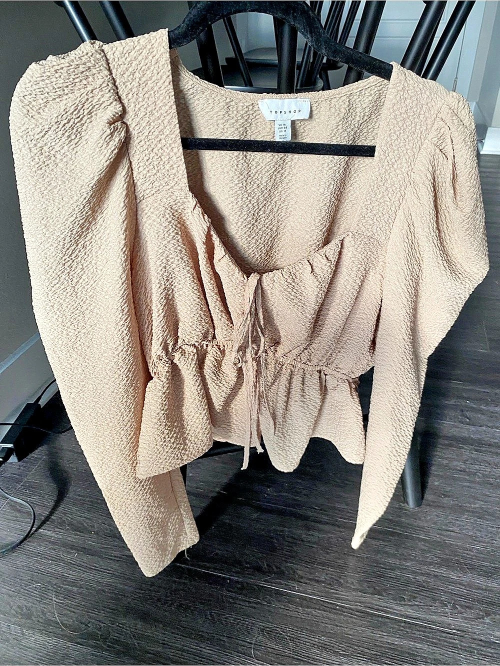 Topshop Crinkle Tie-Front Long Sleeve Blouse Pink Size 12